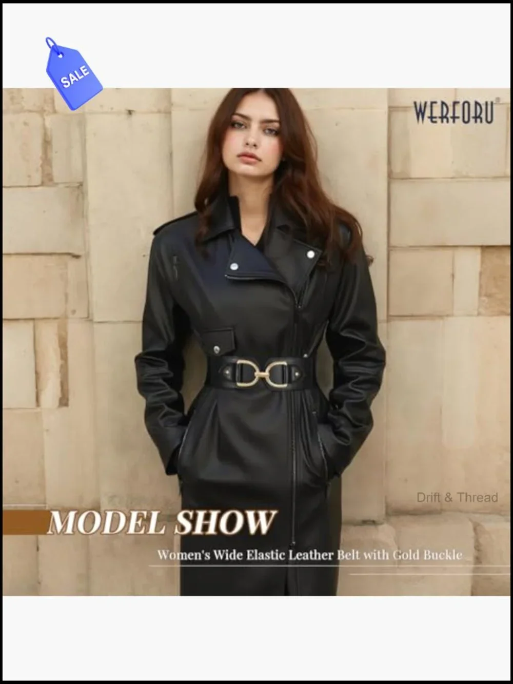 Wide Elastic Belt with Large Gold Buckle Faux Leather Stretchy Thick Dress Belt